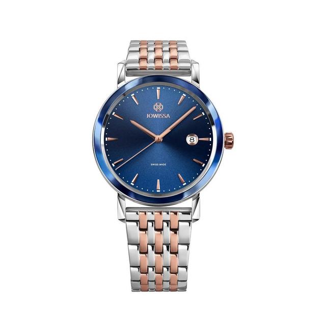 Magno Swiss Rose Gold Plated Mens 40mm Watch - Blue & Rose Dial - Blue Product Image