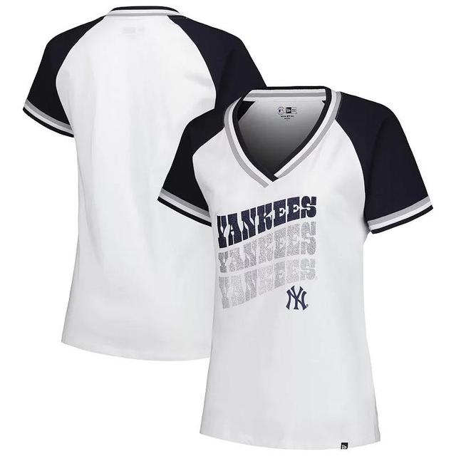 Womens New Era New York Yankees Jersey Double Binding V-Neck T-Shirt Product Image