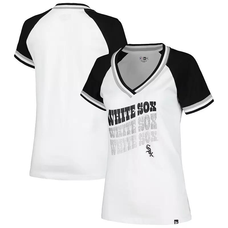 New Era Womens White Chicago White Sox Jersey Double Binding Raglan V-Neck T-Shirt Product Image