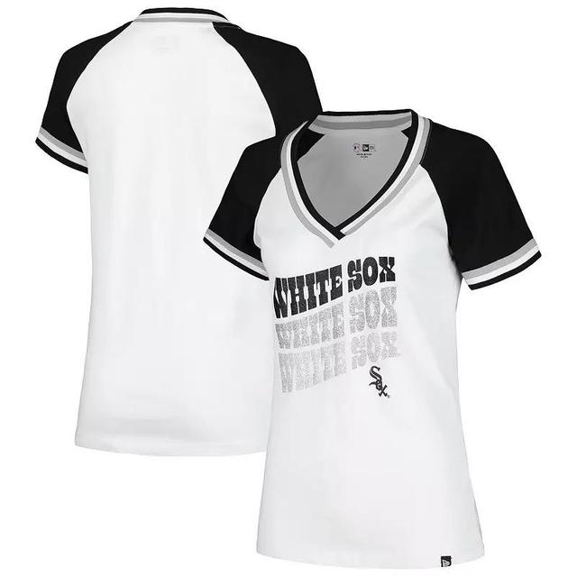 Womens New Era Chicago Sox Jersey Double Binding Raglan V-Neck T-Shirt Product Image