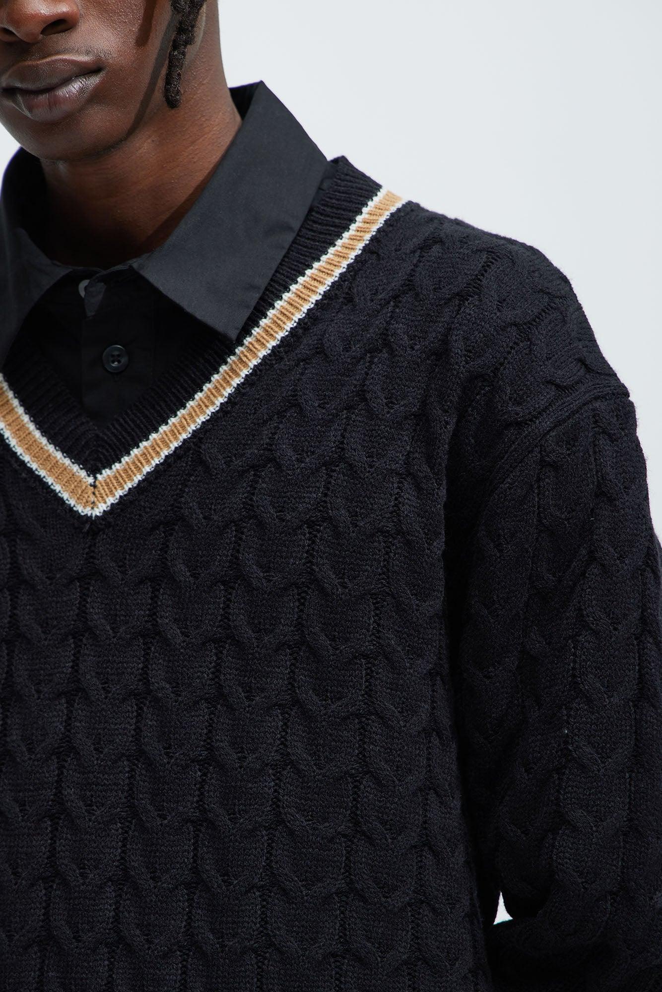 Back Again Cable Knit Sweater - Black/combo Product Image