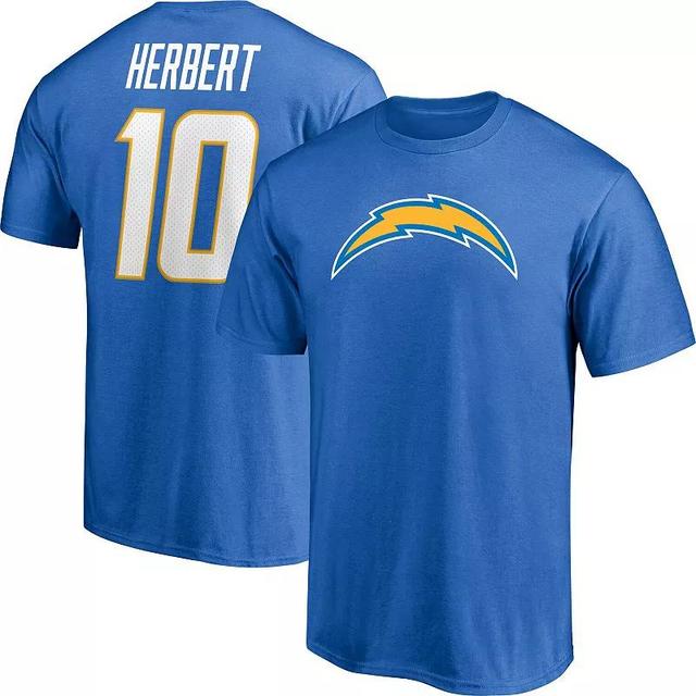 Mens Fanatics Branded Justin Herbert Powder Blue Los Angeles Chargers Player Icon Name & Number T-Shirt Product Image