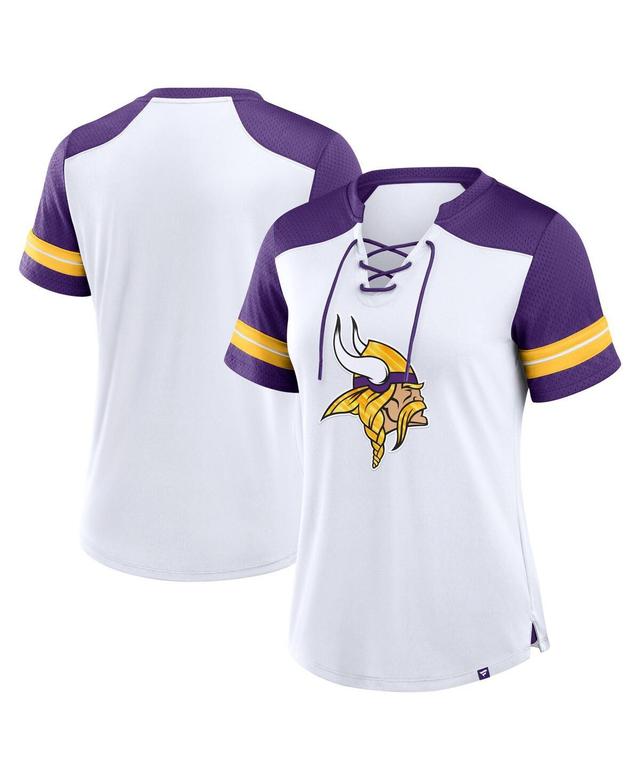 Fanatics Womens White Minnesota Vikings Foiled Primary Lace-Up T-Shirt - White, Purple Product Image