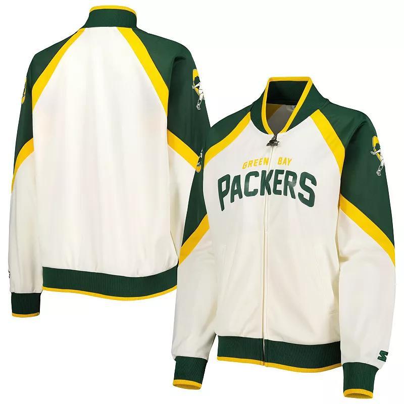 Womens Starter White Green Bay Packers Overtime Raglan Full-Zip Track Jacket - White Product Image