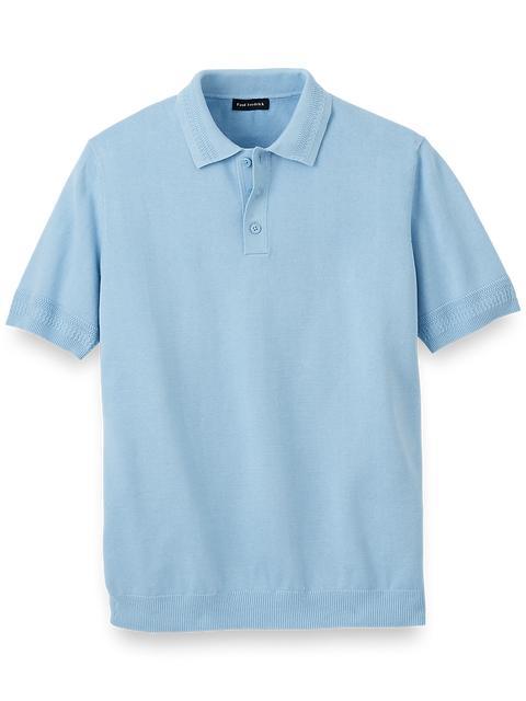 Cotton Three Button Polo - Ice Blue Product Image