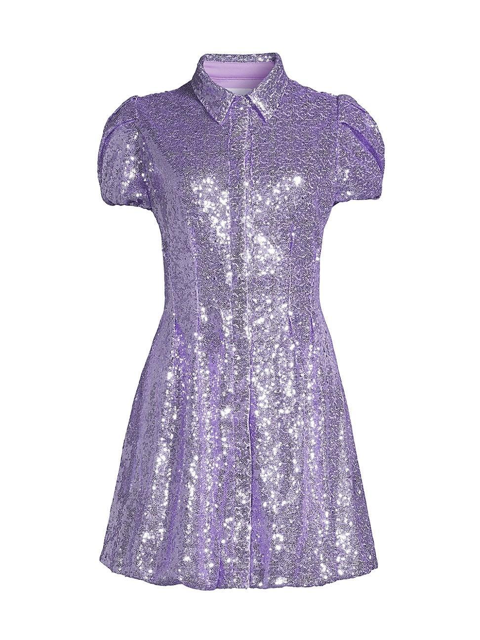 Womens Sequined Puff-Sleeve Shirtdress Product Image