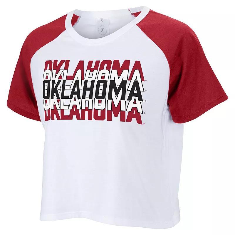 Womens ZooZatz Oklahoma Sooners Colorblock Repeat Raglan Cropped T-Shirt Product Image