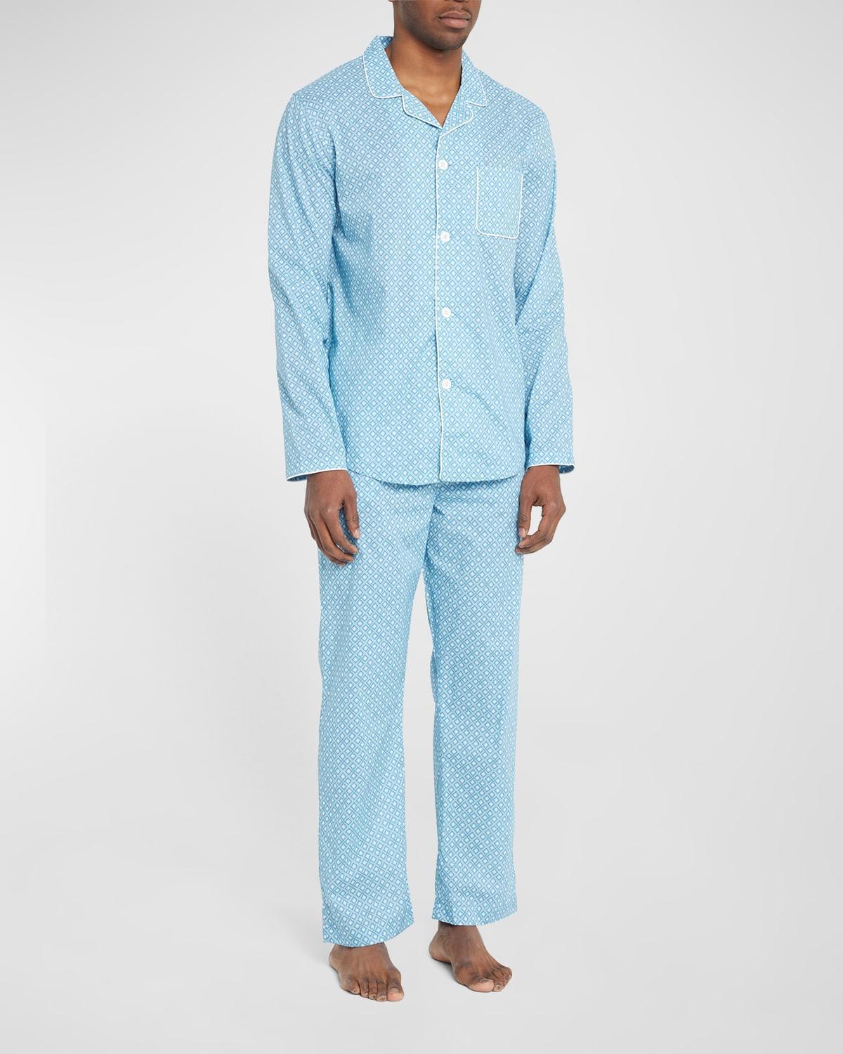 Mens Modern-Fit Patterned Cotton Pajama Set Product Image