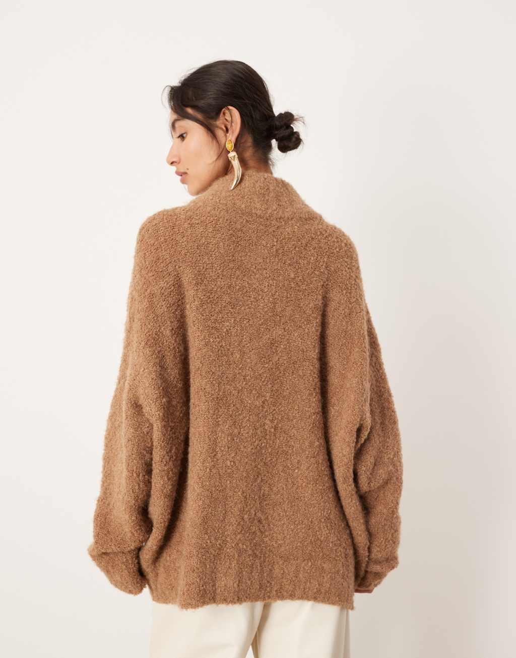 ASOS EDITION boucle knit oversized button up cardigan in camel Product Image