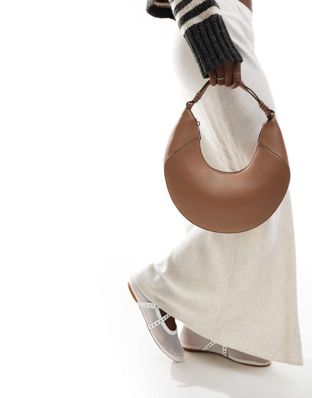 Mango round shoulder bag in brown Product Image