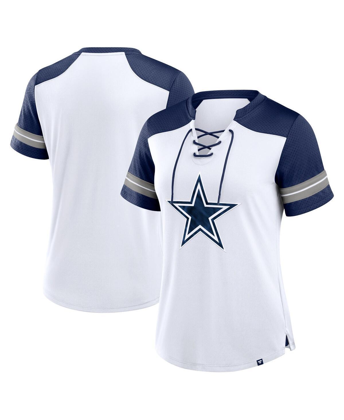 Fanatics Womens White Dallas Cowboys Foiled Primary Lace-Up T-Shirt - White, Navy Product Image