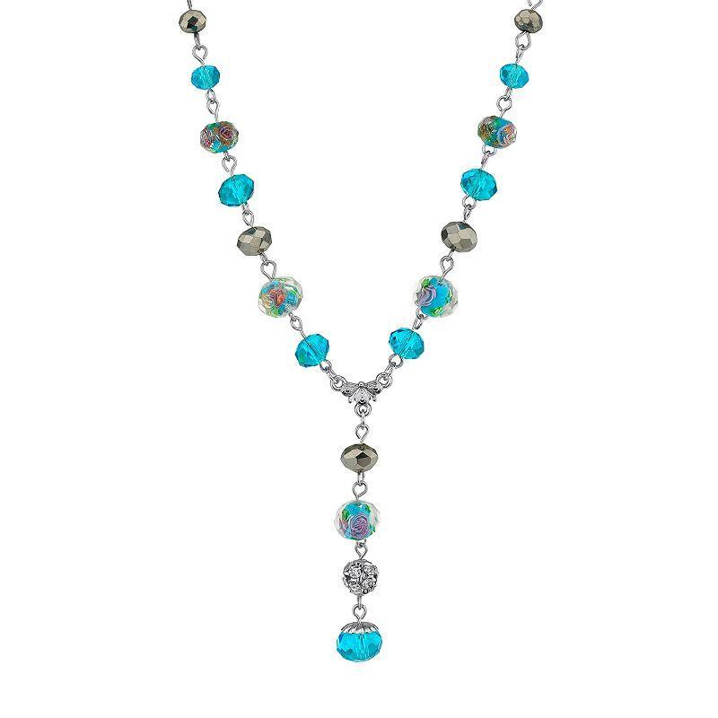 1928 Beaded Y Necklace, Womens, Blue Product Image