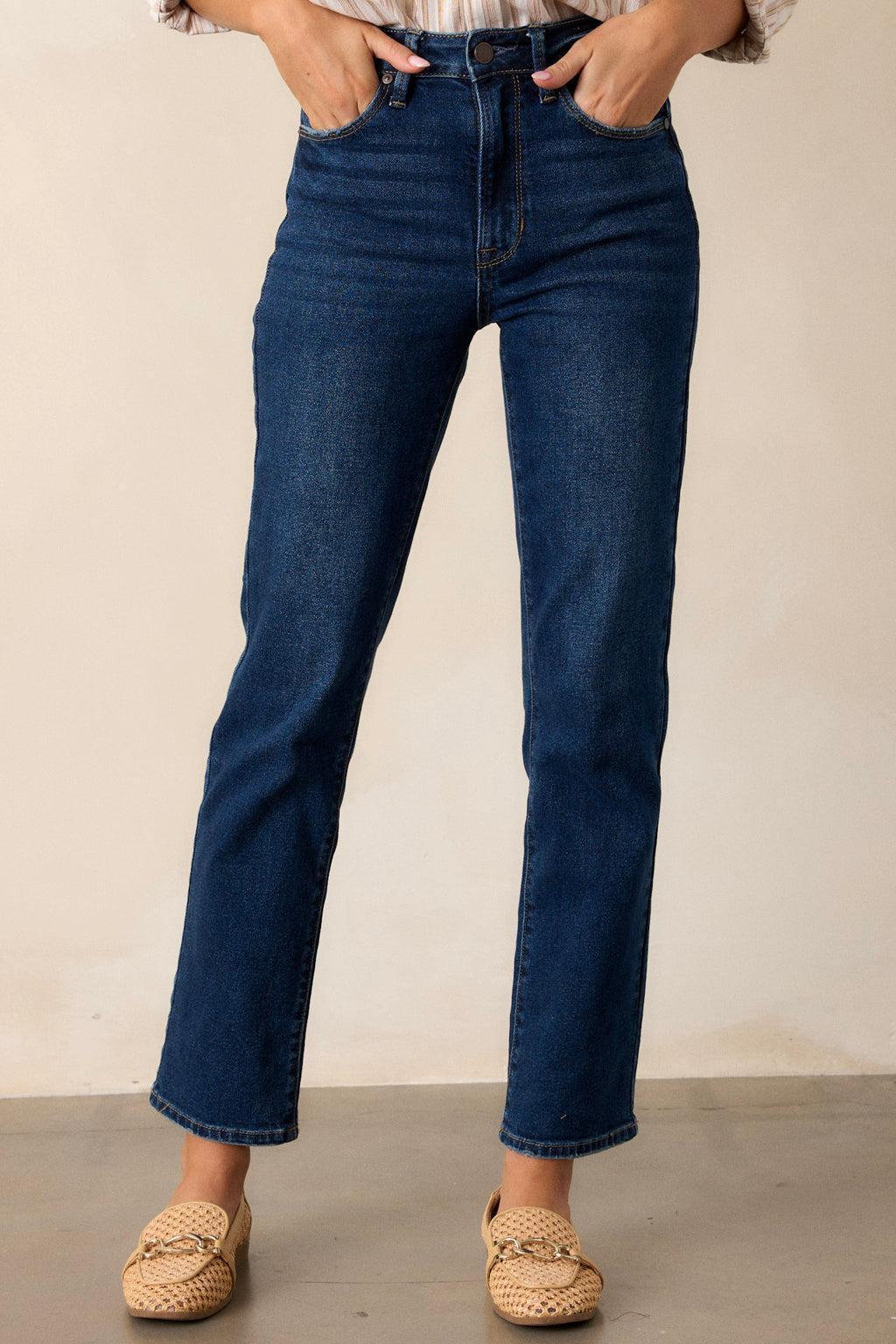 True Blue Dark Wash Straight Leg Jeans Product Image