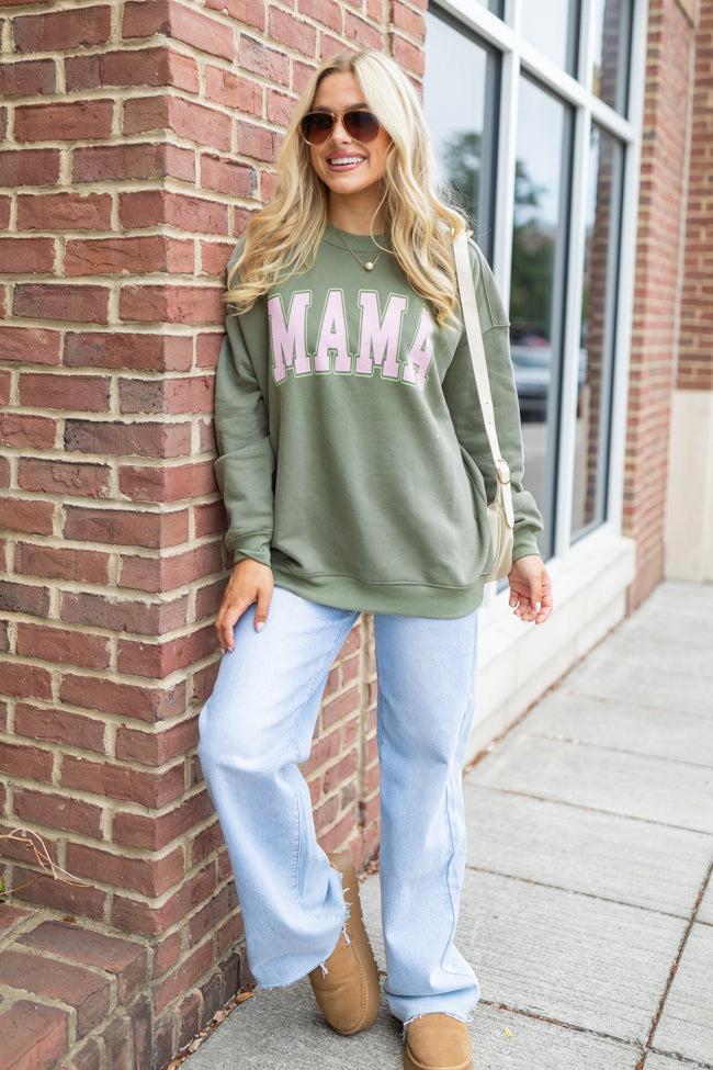 Mama Block Olive Oversized Graphic Sweatshirt Product Image