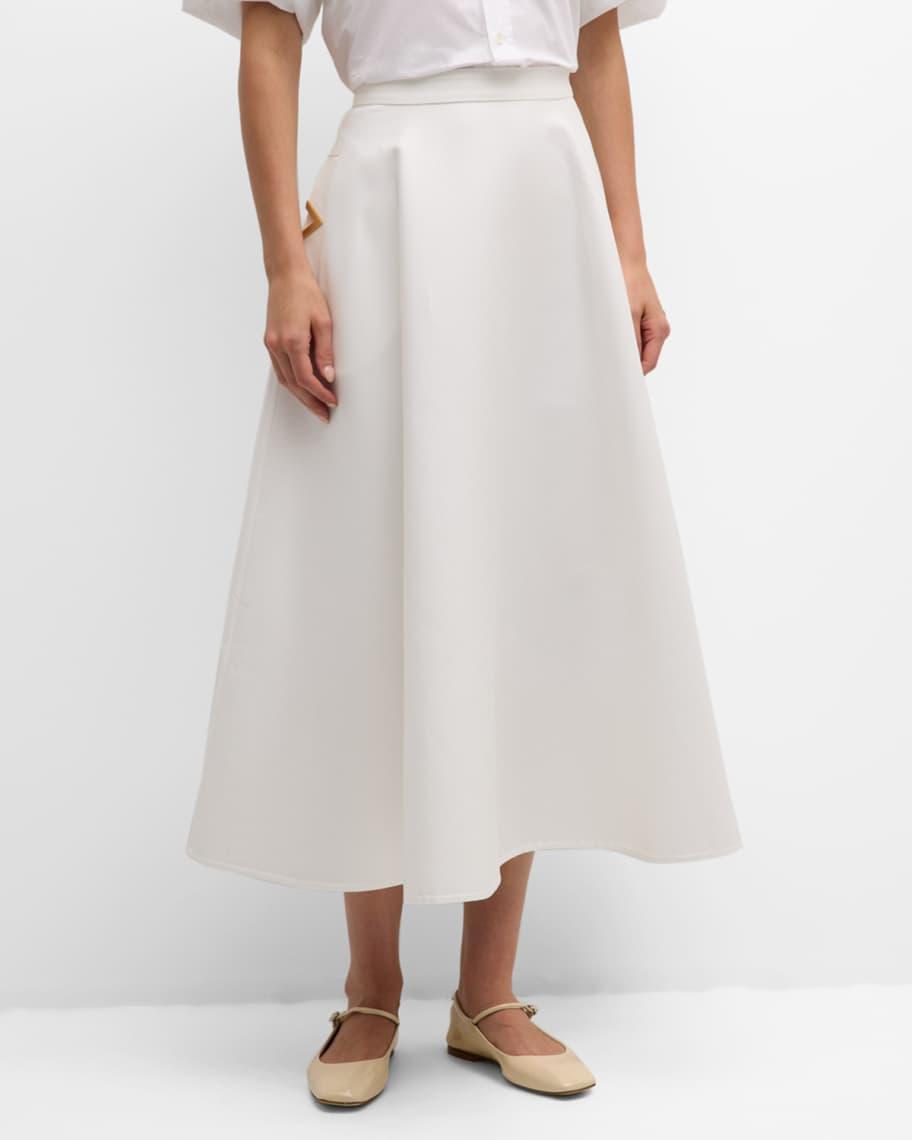 V-Logo Pockets Splittable Gabardine Midi Skirt Product Image