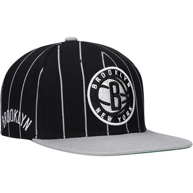 Mens Mitchell & Ness Black Brooklyn Nets Hardwood Classics Pinstripe Snapback Hat - Black Product Image