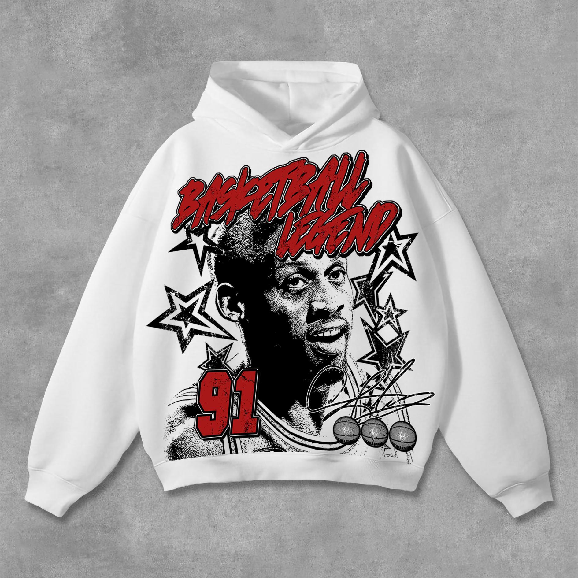 Vintage Basketball Legend Graphic Print Pocketless Hoodie Product Image