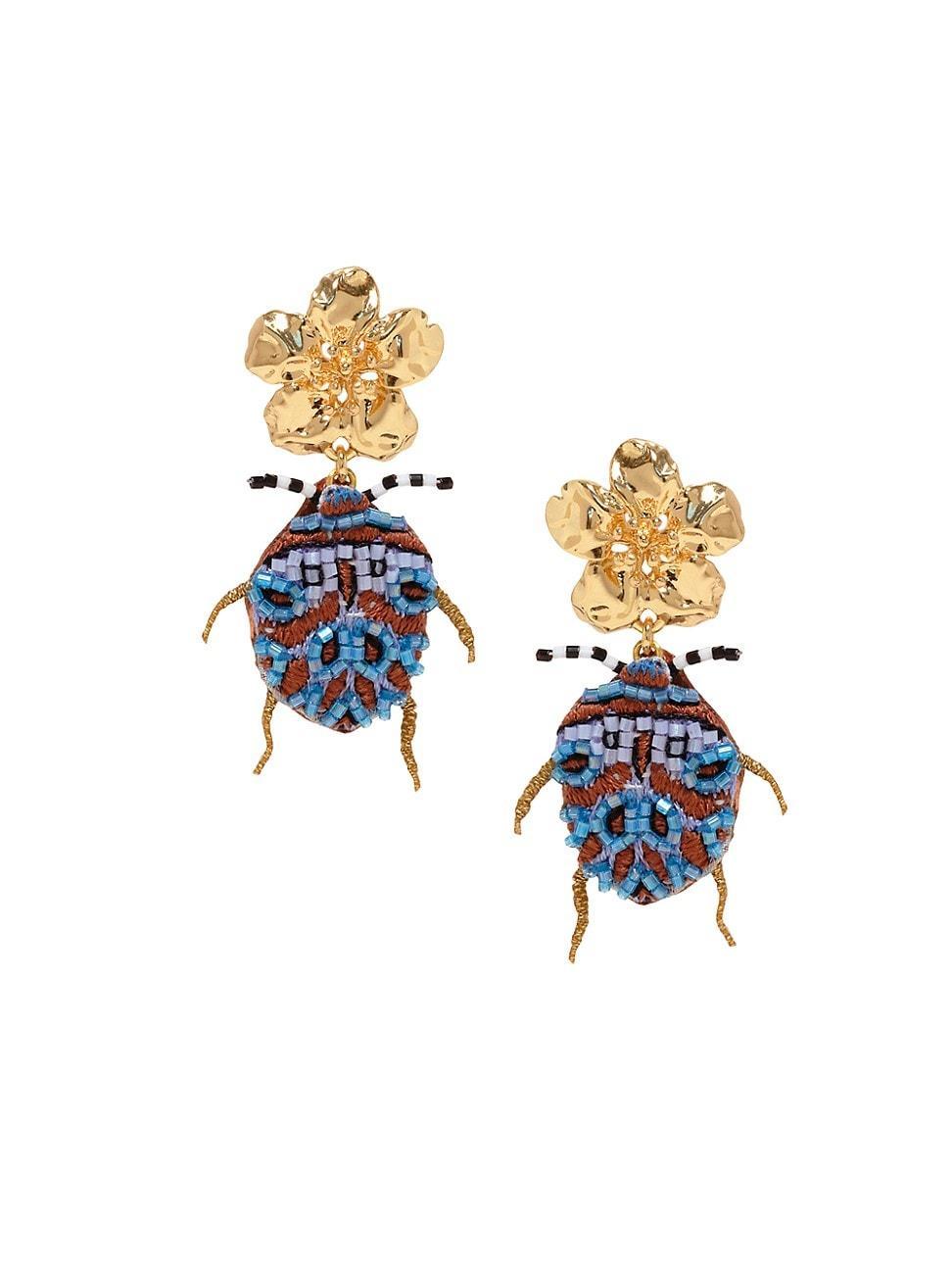 Womens Sahara 14K-Gold-Plated & Beaded Scarab Drop Earrings Product Image