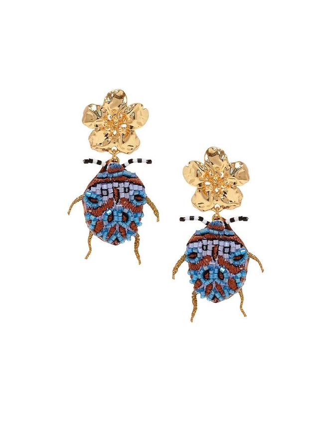 Womens Sahara 14K-Gold-Plated & Beaded Scarab Drop Earrings Product Image