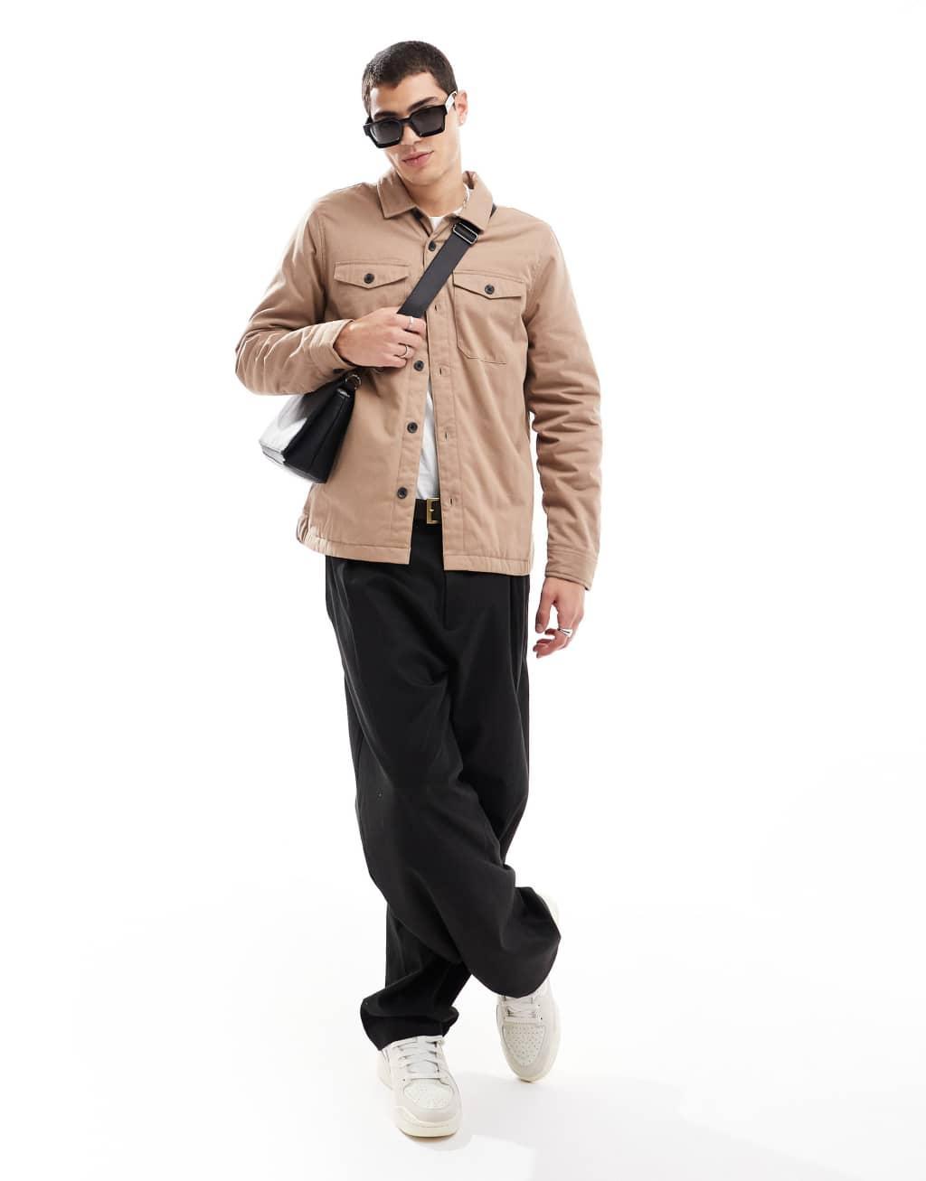 French Connection utility jacket with chest pockets in camel Product Image