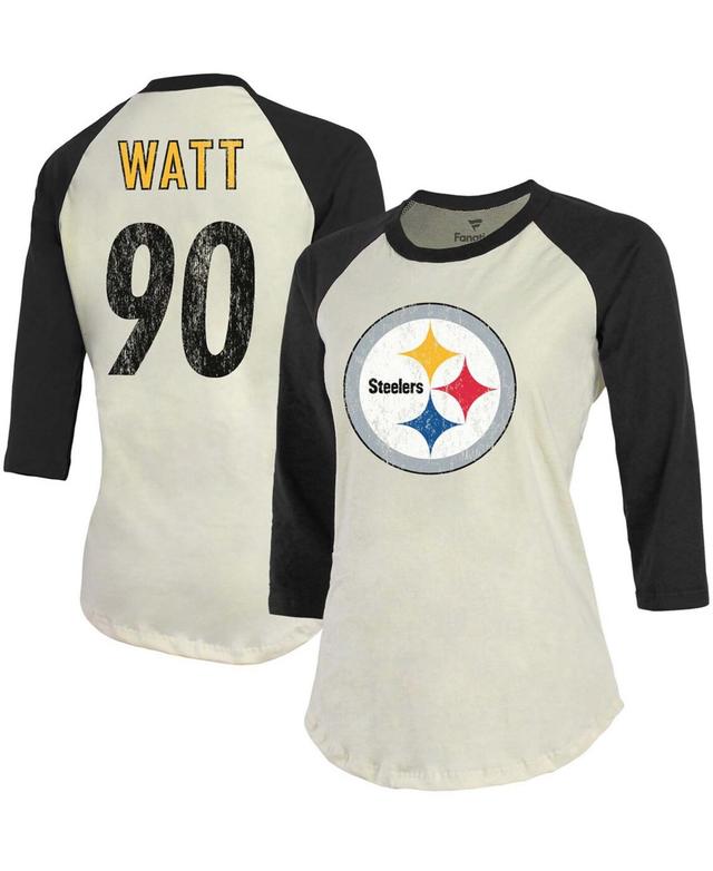 Womens T.j. Watt Cream Pittsburgh Steelers Player Raglan Name Number 3/4 Sleeve T-shirt - Cream Product Image