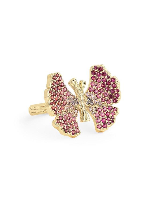 Womens Butterfly 18K Gold-Plated & Cubic Zirconia Ring Product Image