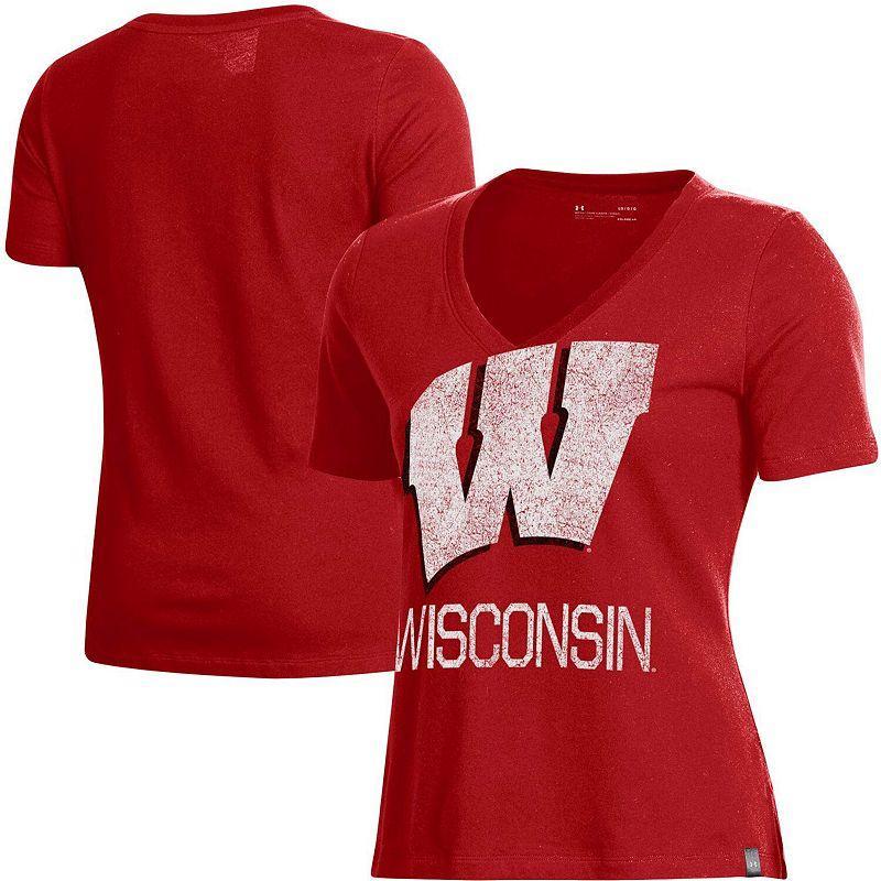 Womens Under Armour Wisconsin Badgers Logo Performance V-Neck T-Shirt Product Image