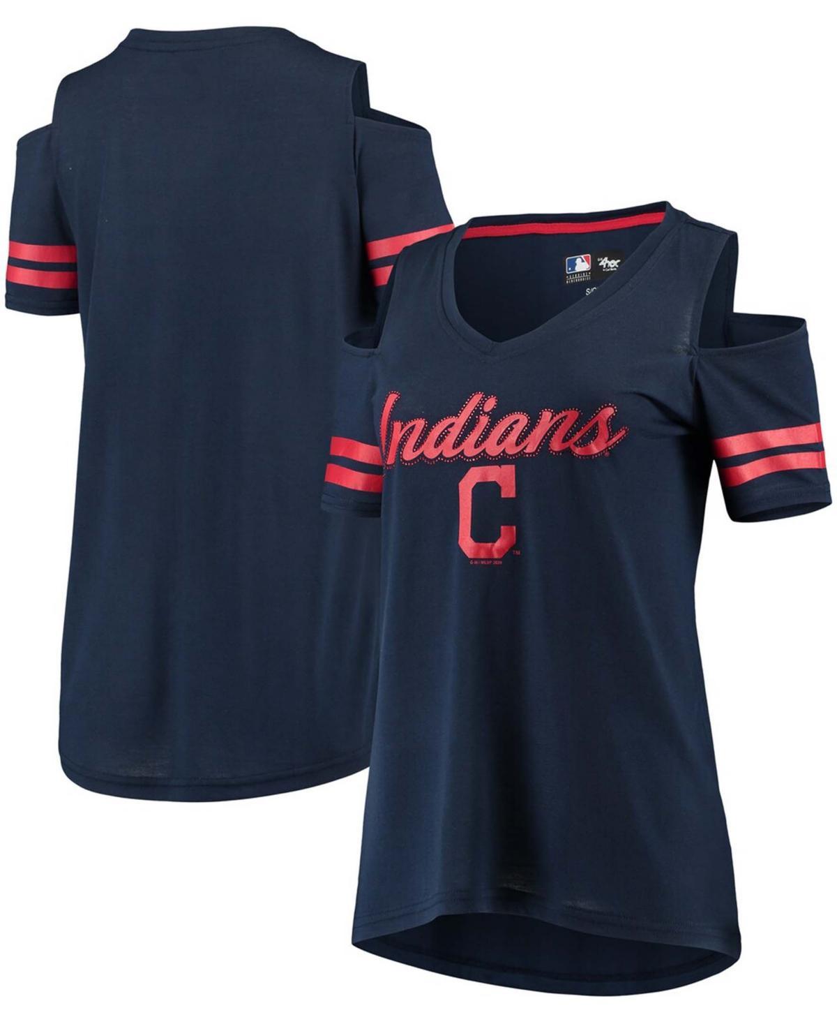 Womens G-III 4Her by Carl Banks Cleveland Indians Extra Inning Cold Shoulder T-Shirt Blue Product Image