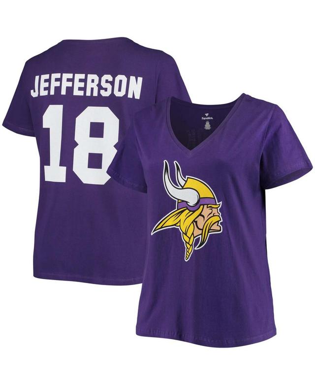 Womens Fanatics Branded Justin Jefferson Minnesota Vikings Plus Size Name & Number V-Neck T-Shirt Product Image