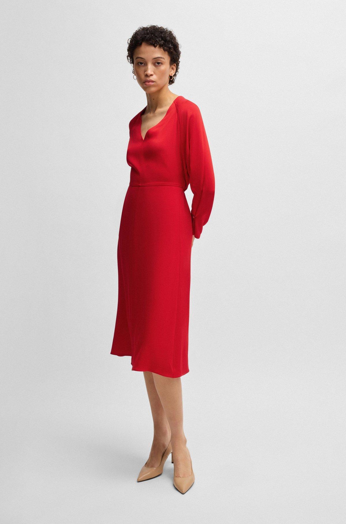 BOSS - V-neck dress with button cuffs - Red Product Image