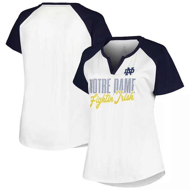 Womens Profile /Navy Notre Dame Fighting Irish Plus Size Best Squad Shimmer Raglan Notch Neck T-Shirt Product Image