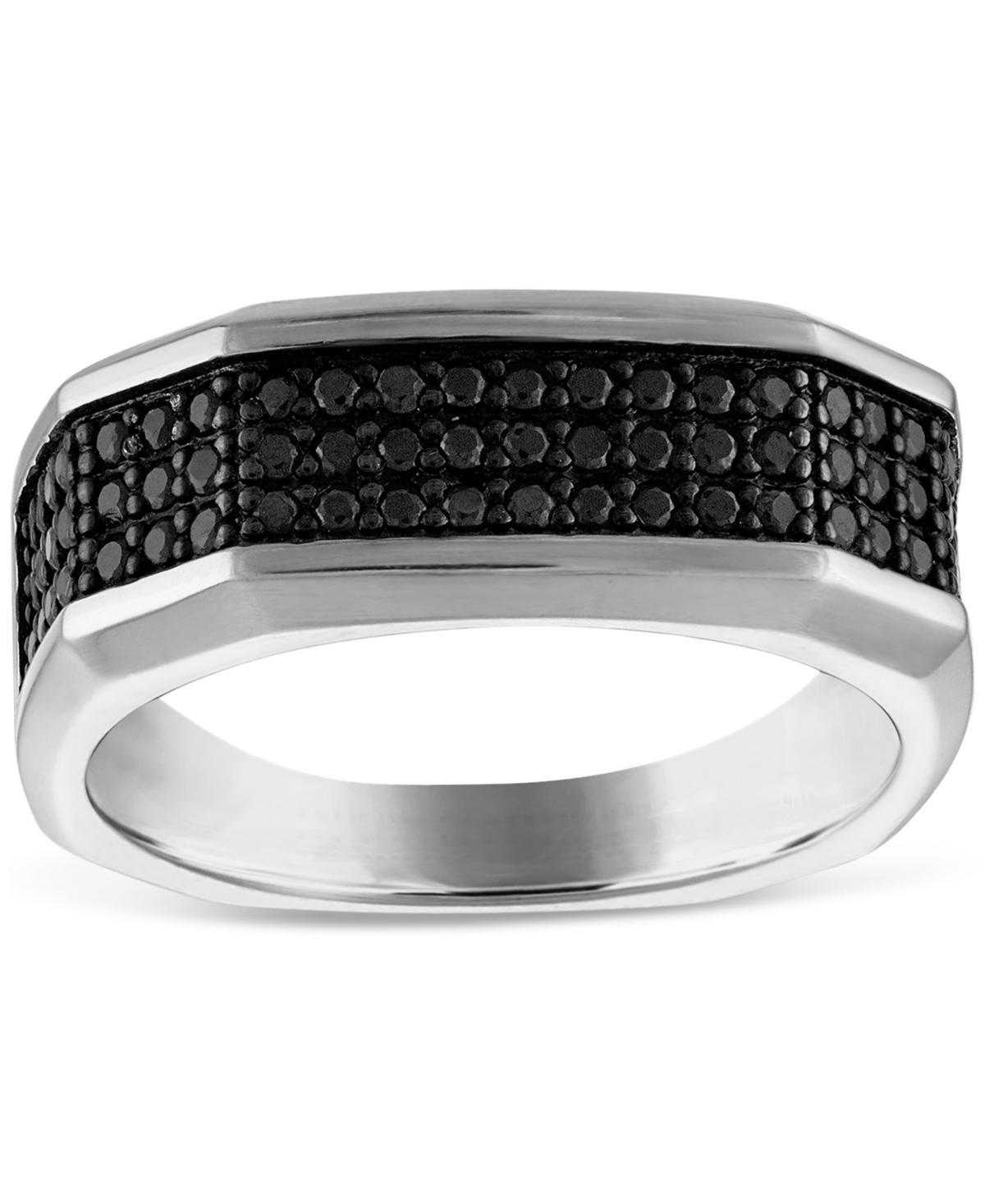 Bulova Mens Black Diamond Octagon Cluster Ring (3/4 ct. t.w.) in Sterling Silver-Plate Product Image