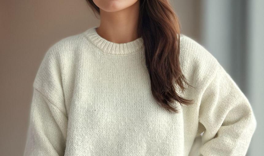 Round Neck Plain Sweater Product Image