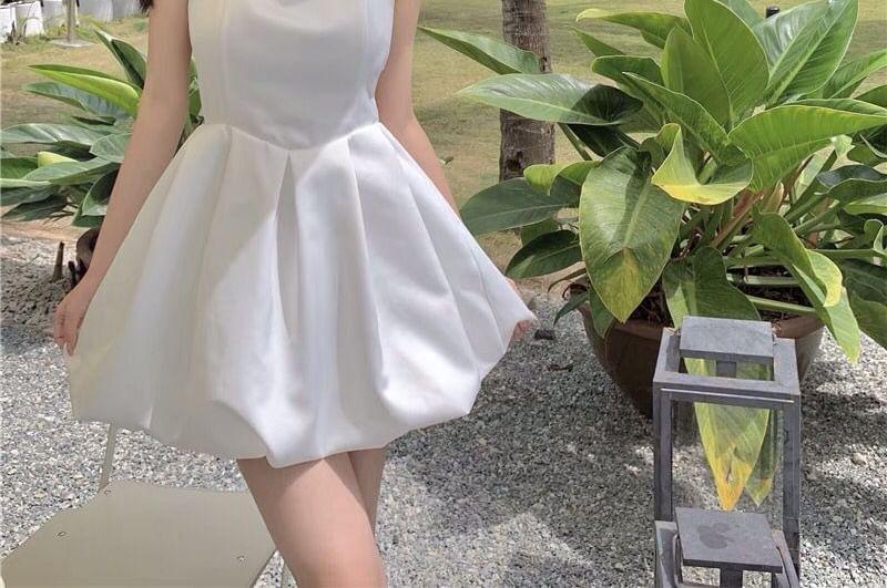 Halter Plain Open Back Mini A-Line Dress Product Image