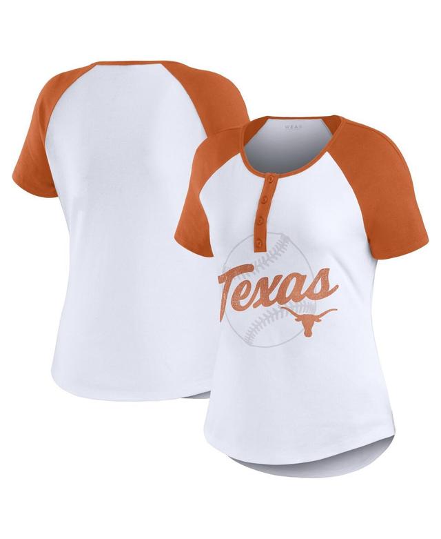 Womens WEAR by Erin Andrews Texas Longhorns Baseball Logo Raglan Henley T-Shirt Product Image