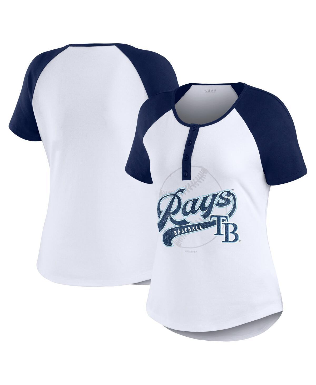 Wear by Erin Andrews Womens White Tampa Bay Rays Fitted Henley Raglan T-Shirt - White, Navy Product Image