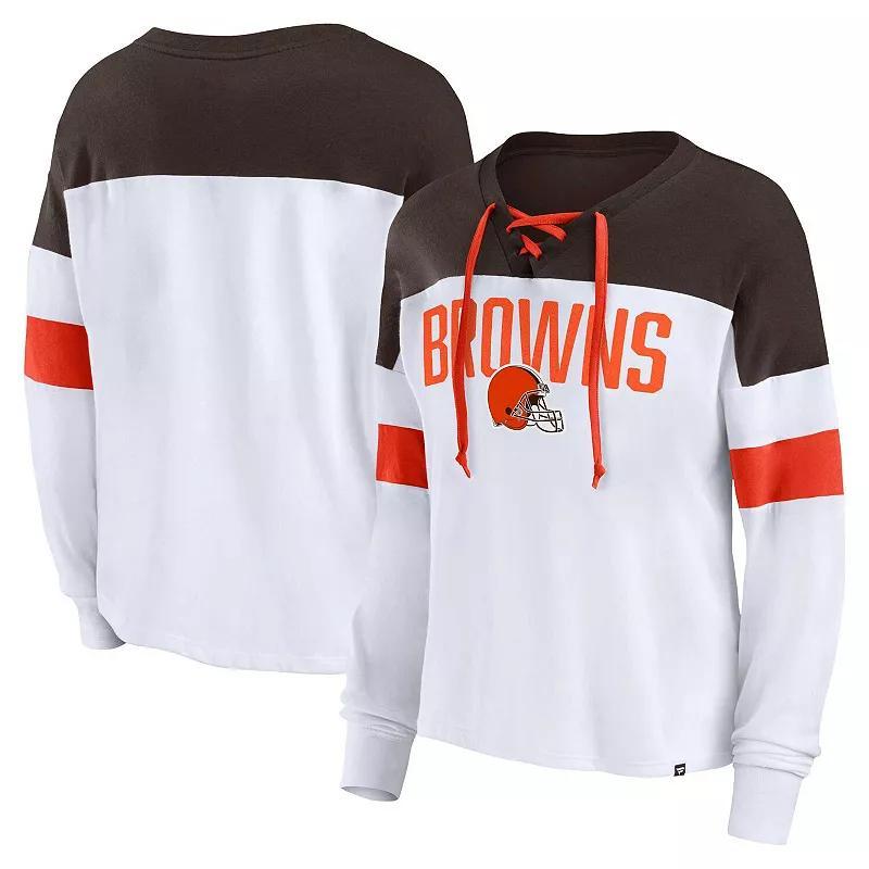 Womens Fanatics Branded /Brown Cleveland Browns Plus Size Even Match Lace-Up Long Sleeve V-Neck T-Shirt Product Image