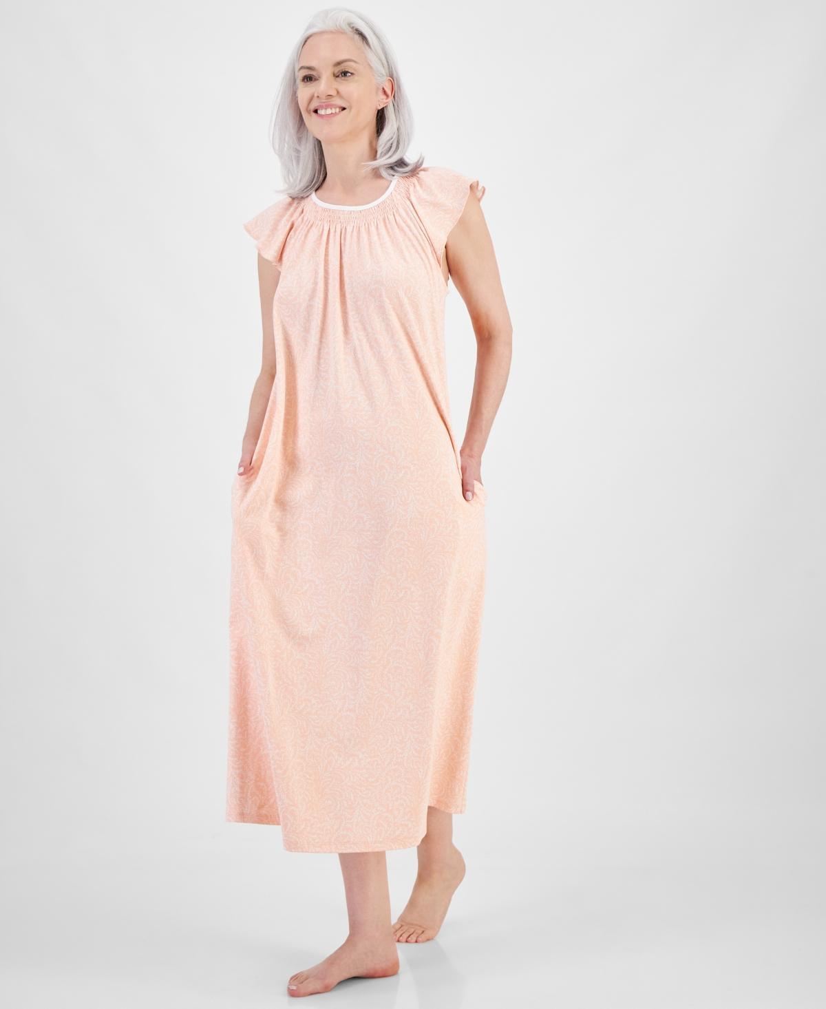 Charter Club Womens Cotton Smocked-Neck Nightgown, Created for Macys Product Image