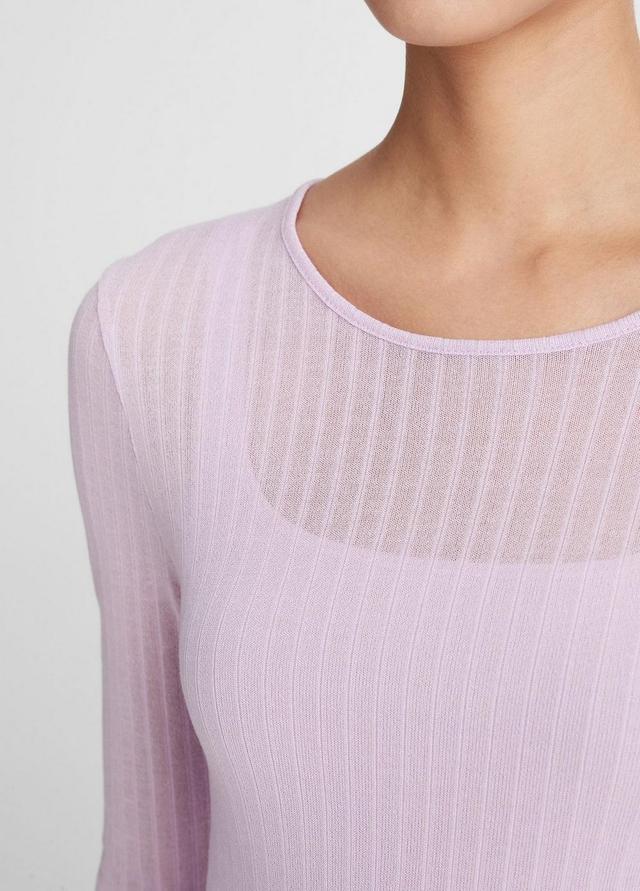 Sheer Long-Sleeve Crew Neck Top Product Image