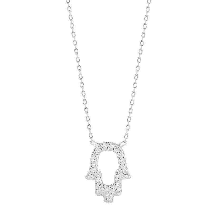 Sunkissed Sterling Sterling Silver Cubic Zirconia Open Hamsa Necklace, Womens Silver Tone Product Image