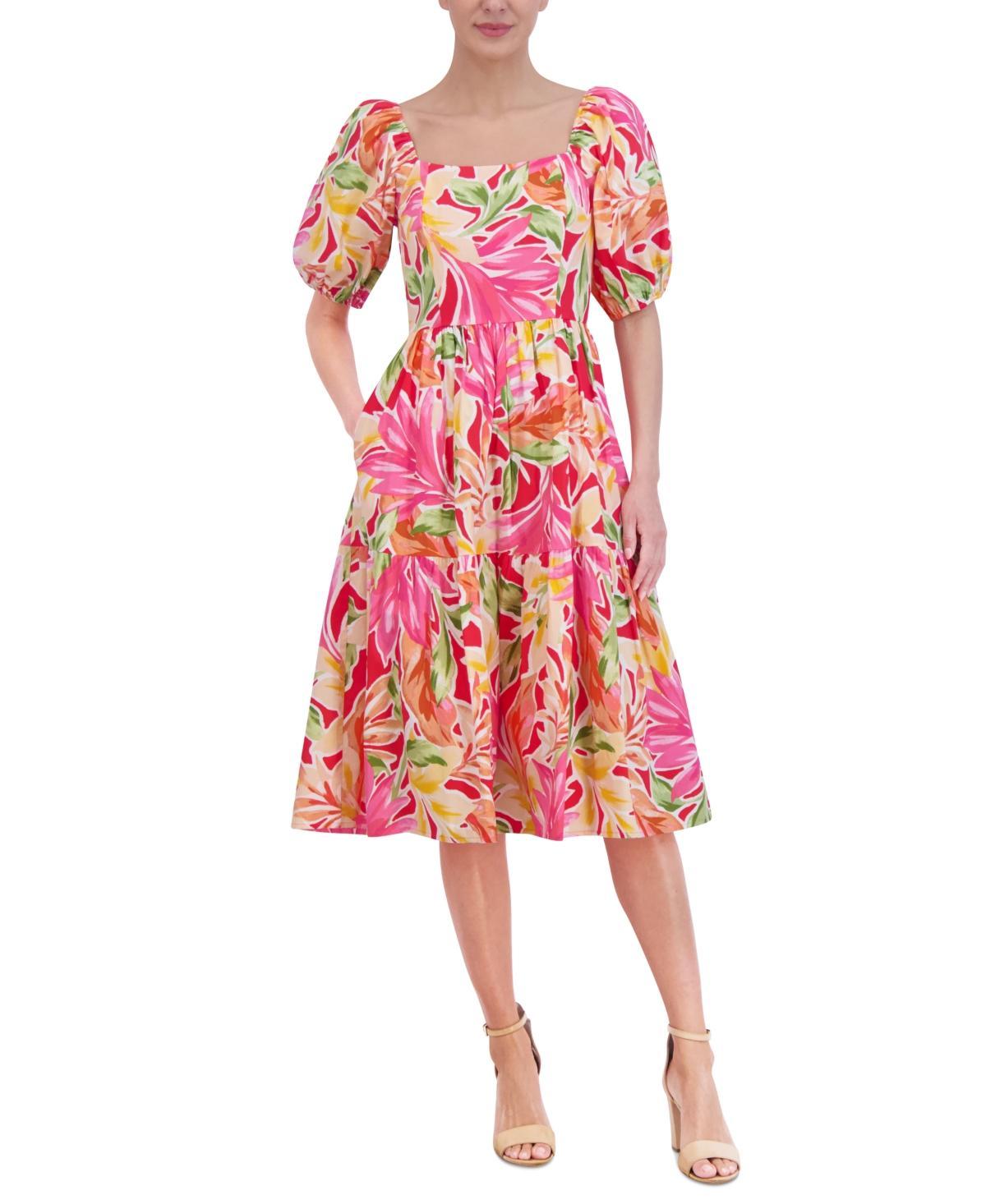 Vince Camuto Womens Floral-Print Puff-Sleeve Midi Dress Product Image