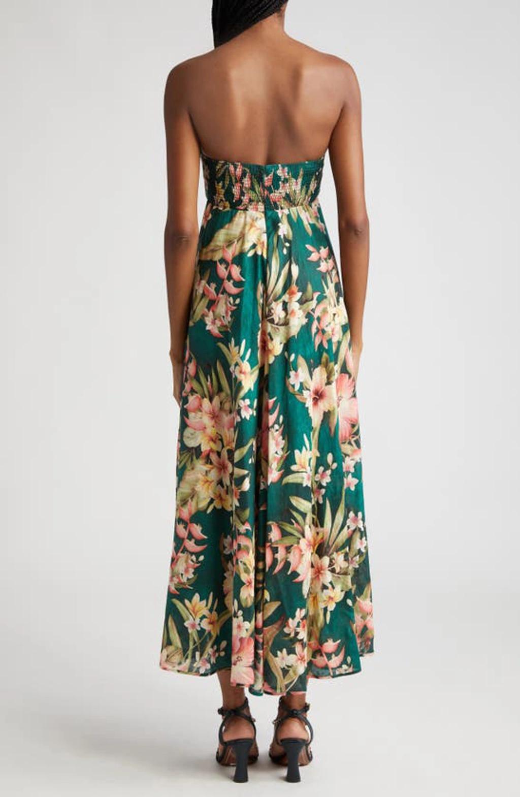 Lexi Floral-printed Linen Midi Dress In Green Palm Product Image