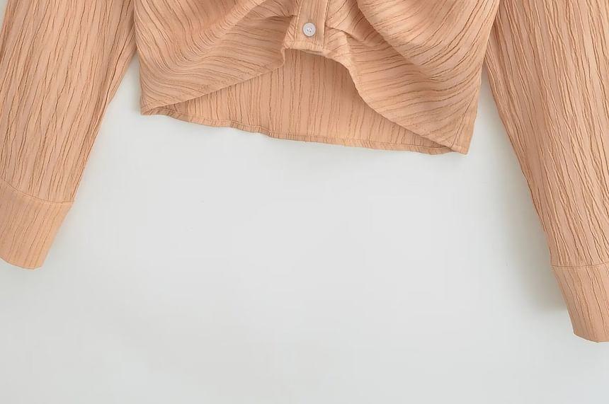 Long-Sleeve Plain Ruched Shirt Product Image