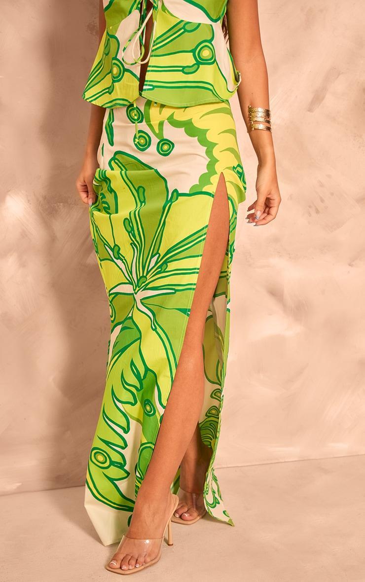 Green Printed Floral Fishtail Maxi Skirt Product Image