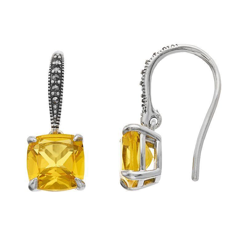 Lavish by TJM Sterling Silver Simulated Citrine & Marcasite Dangle Earrings, Womens Product Image