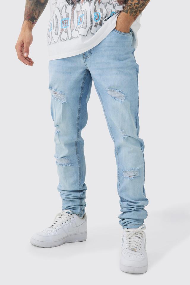 Skinny Stretch Stacked Ripped Jeans | boohooMAN USA Product Image