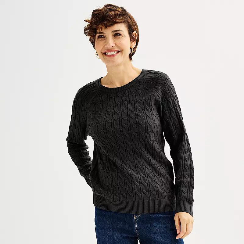 Petite Croft & Barrow The Extra Soft Cabled Crewneck Sweater, Womens Product Image