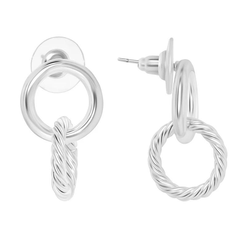 Silver Tone Steel Double Circle Hoop Earrings, Womens Product Image