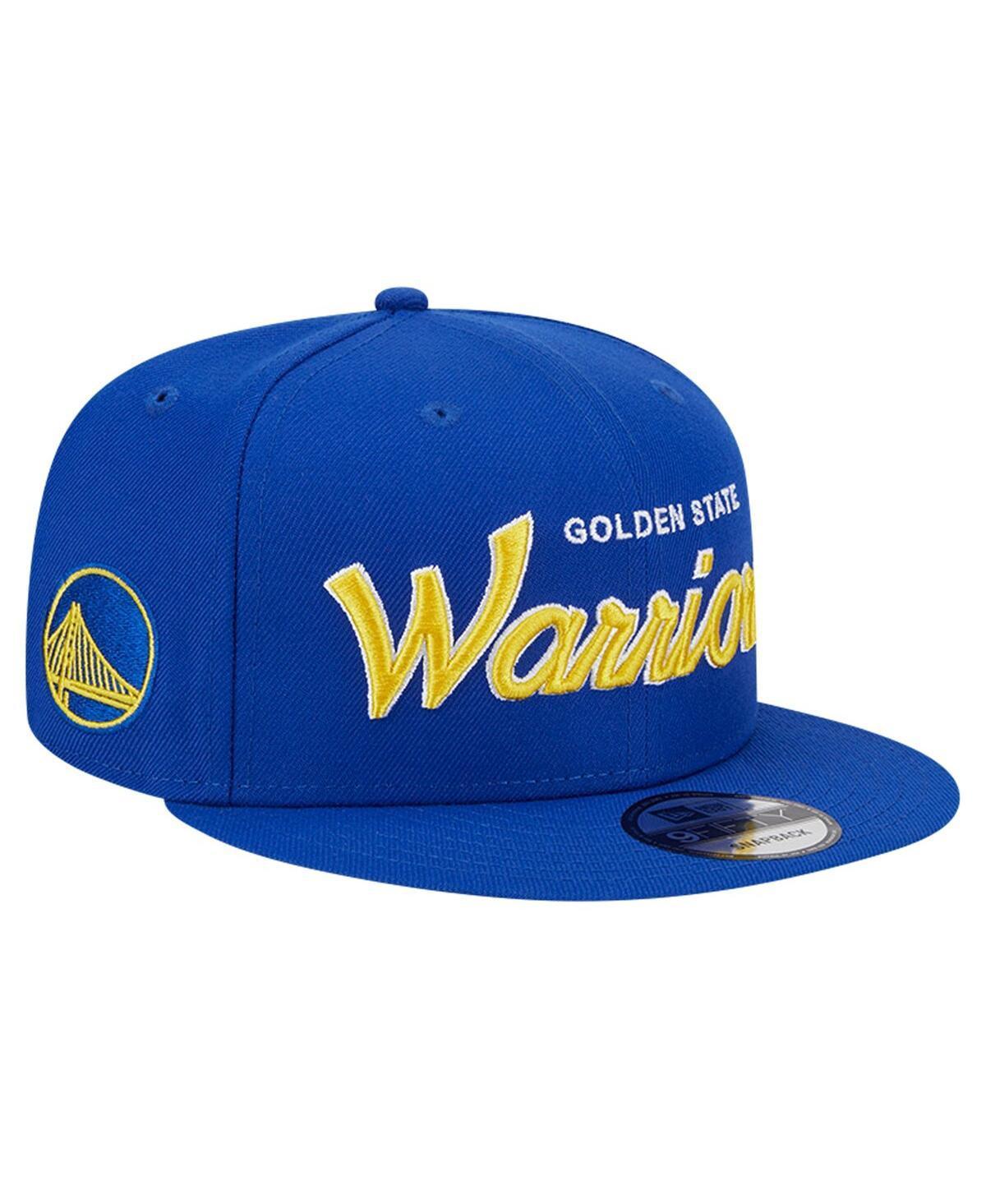 Mens New Era Royal Golden State Warriors Evergreen Script Side Patch 9FIFTY Snapback Hat Product Image