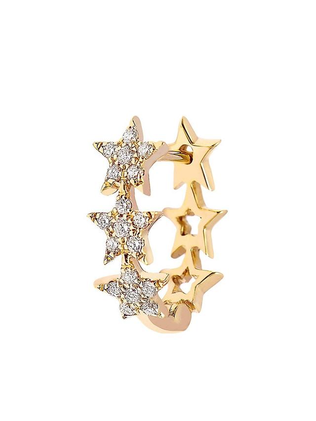 Womens Glam Rock 18K Yellow Gold & Diamond Stars Single Hoop Earring Product Image